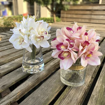 6 Capete Real Atinge Cymbidium Artificiale Orhidee Trage Tabelul de Flori Decor DIY Nunta Mireasa de Mână Flori Decor Floral