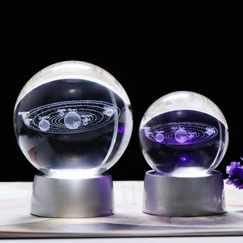 6 cm K9 Cristal Sistemul Solar Ball 3D cu Laser Engrving Univers Glob cu LED-uri Colorate Bază Cadou pentru Decor Acasă