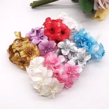 6pcs 4cm Artificiale Prune flori Cu Stamine Mini Mătase flori Pentru decor Nunta Album Cununa DIY flori False