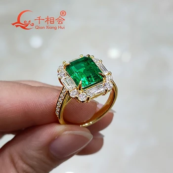 8*10MM verde smarald, galben 18k placat cu aur inel de smarald cu whtie moissanite argint 925 Nunta Petrecere de Logodna Cadouri