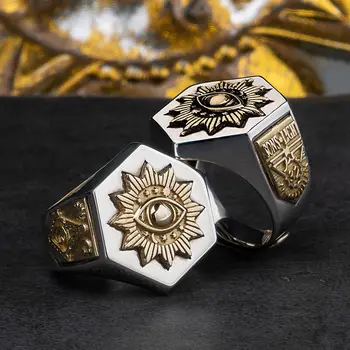 925 de Argint Ochi de Diavol hexagon Masonice Inel Pentru Barbati din argint Francmason Totem Bijuterii hippop strada culturii mygrillz