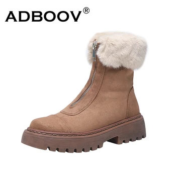 ADBOOV Dimensiune 34-43 Femei Cizme de Zăpadă din Piele Adevărată Blană Cald Toc Înalt Pantofi de Iarna Femeie de Pluș Moda Zip Short Boot