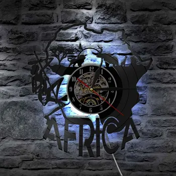 Africa de Decor Vinyle Record Ceas de Perete Africa opera de Arta cu Laser Tăiat Ceas de Perete Funcție de Lumina de Noapte Handmade Cadou pentru orice Ocazie