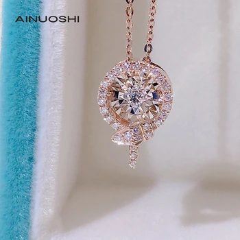 AINUOSHI Aur de 18K Tăiat Rotund 0.125 ct Diamant Adevărat Dans Șarpe Colier Pandantiv Handmade pentru Femei Bijuterii Fine Cadou de 18