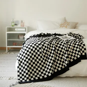 Alb-negru Carouri Pătură Fleece Pătură de Iarnă Flanel Gros Cuverturi de pat Moale, Cald, Pături Confortabile WW88#