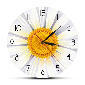 Albe flori de Musetel Ceas de Perete Floare Crizantema de Arta de Perete Camera de zi Mișcarea Tăcut Perete Rotund Ceas de Mușețel Decor de Perete