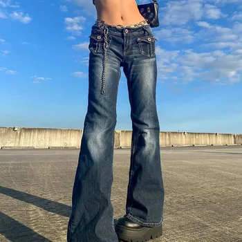 American Retro Flare Jeans cu Talie Înaltă Direct Cargo Pant Y2k Liber Largi Picior 2022 Femei, Haine Toamna Streetwear 90 Estetice