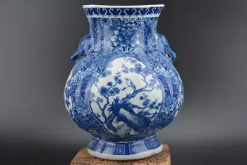 Antic QingDynasty VAZA de portelan,alb și albastru,Pin & Lotus și,Dragon&Flori,Decorațiuni interioare colectare și podoabă