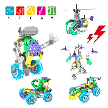 APARE Tijă de Oțel Bloc Jucarii Baieti 5-7 Baieti Motorizate Rod Robot Kit pentru 6-12, 5 în 1 Electric DIY Inginerie Bloc Jucării pentru