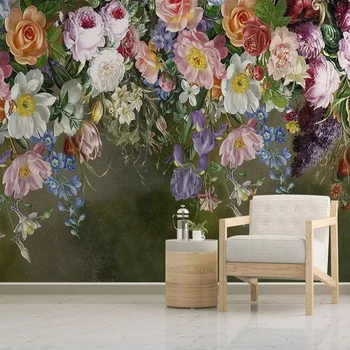 Auto-Adeziv Europeană Stil Retro de Mână-pictat Flori de Trandafir picturi Murale Tapet Living Creative Art Decor Acasă Autocolante de Perete