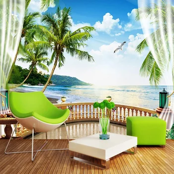 Auto-Adeziv Tapet 3D Peisaj de Mare, Balcon picturi Murale TV Camera de zi Sala de Mese de Pânză Impermeabilă Home Decor 3D Autocolante de Perete