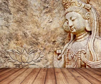 Bacal personalizat tapet 3D murală, sculptură în piatră statuie de Buddha, Bodhisattva Guanyin de fundal de perete pentru dormitor decor acasă huda