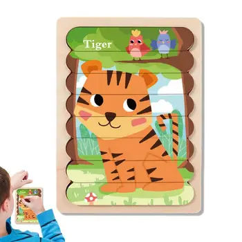 Bandă față-verso Puzzle Forma Bar pentru Copii de Educație Timpurie din Lemn Low-copil Trafic de Poveste cu Animale Puzzle Bloc de Jucărie pentru Copii