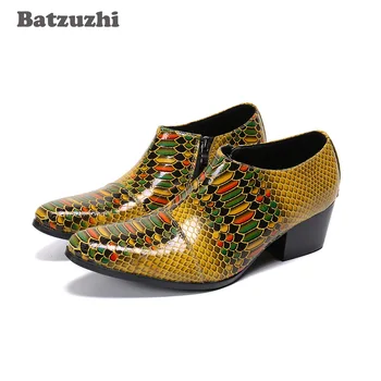 Batzuzhi 6.5 cm Toc Înalt Pantofi pentru Bărbați Subliniat Toe de Aur pentru Bărbați Ghete Bărbați Zip de Mare a Crescut Bărbați Partid și Pantofi de Nunta!
