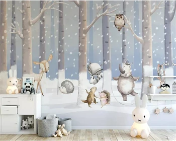 beibehang Personalizate 3d tapet mural camera Copiilor zăpadă iarna scena de desene animate lumea animală fundal de hârtie de perete tapet mural