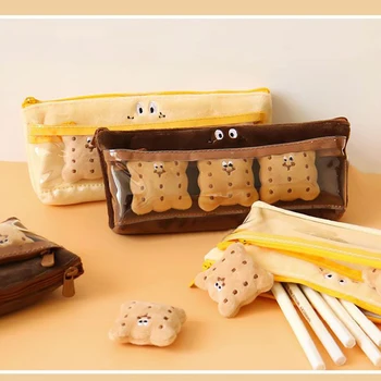 Bentoy Milkjoy Student Creion Sac Includ 3PCS Biscuit Japonia, Coreea de Kawaii Mare Capacitate Drăguț Stilou Cutie de Fete Cazuri Cosmetice