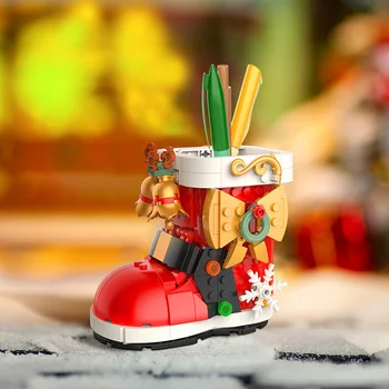 Bloc Jucării de Crăciun, Cadou Mos craciun Music Box Copac Șosete om de Zăpadă Pen Cadru Container Casa Asamblare Ornamentale Jucărie pentru Copil