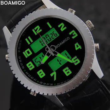 BOAMIGO2020 Noi Barbati Ceas Dual Time Zone Militare Digital Analog Quartz Cronograf Ceas Sport rezistent la apa din Piele Ceas cu LED