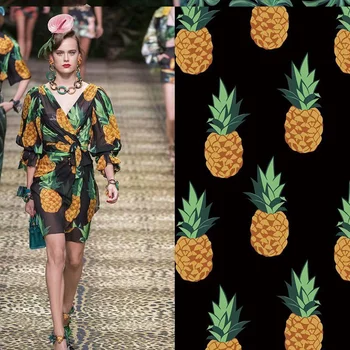Brand de Lux Italian de Moda 100% Poliester Ananas Flori Imprimate Tesatura Pânză pentru Rochie de Metru de Cusut