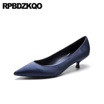 Brand Designer De Pantofi Pentru Femei De 3 Inch Pompe De Satin Moda 2021 Roșu Albastru Stilet Tocuri Inalte Negru Aluneca Pe Dimensiunea 4 34 Subliniat Toe Scăzut