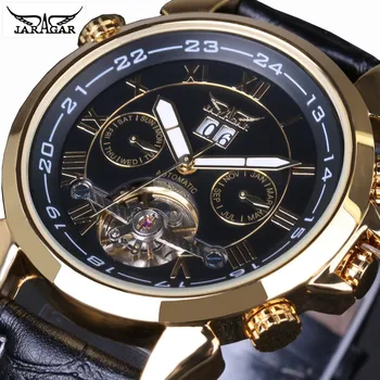 Bărbați Ceas Brand de Top de Lux JARAGAR Ceasuri Mecanice din Piele Reală de Zbor Tourbillon Gold Caz Schelet Ceasuri de mana