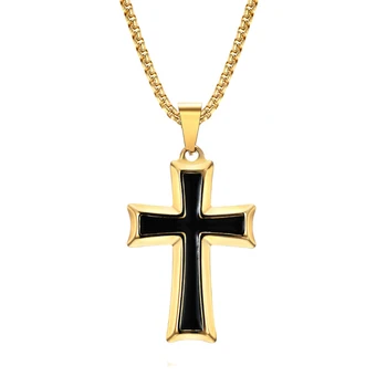 Bărbați Coliere la Modă Simplu Picură Ulei Pandantiv Cruce din Oțel Titan Colier Cruce Isus Creștin Bijuterii