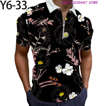 Bărbați Îmbrăcăminte de Vară de Moda de petrecere a timpului Liber Respirabil Rapid-uscat Hd 3D de Imprimare Poliester Fermoar Confortabil Polos Maneci Scurte T Shirt
