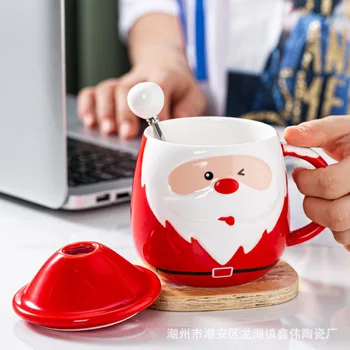 Bătrânul cu Barbă Albă Cana de Cafea cu Capac Lingura Moș Crăciun Ceramica Cupe Creative Drinkware Lapte Pahar Cadou de Crăciun
