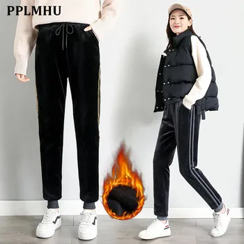 Cald Iarna Casual Catifea Jogging Pantaloni De Trening Femei Plus De Catifea Groasă Streetwear Velur Pantaloni Harem Coreean Largi Pantaloni Sport