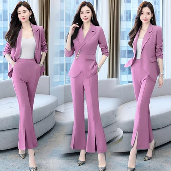 Calitate de Top pentru Femei Costume de Lucru Elegant Oblic Singur Pieptul Blazer Coat + Pantaloni Office Doamnelor Haina Subțire Două Bucăți Seturi