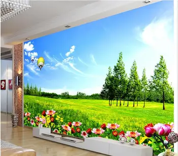 Cameră 3d tapet personalizat murală non-țesute autocolant perete prerie flori de cer albastru nori albi pictura fotografie tapet pentru pereti 3d