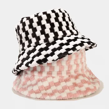 Carouri de moda Iepure Faux Blana Găleată Pălărie de Toamna Iarna de Pluș Cald Pălării pentru Femei Lady Îngroșa Panama în aer liber Pescar Pălărie Capace