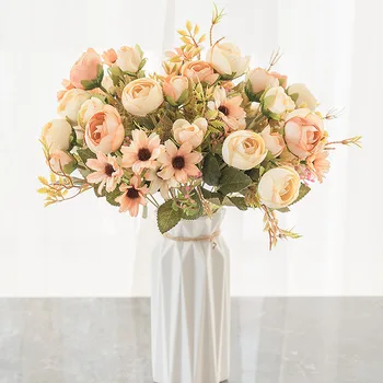 Ceai de Trandafiri Vaze pentru Acasă Decorare Accesorii Fals Daisy Floare de Plastic Nunta Flori Artificiale Decorative