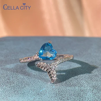 Cellacity Clasic argint 925 inele pentru femei cu forma de inima cu pietre safir deschide nunta deget de bijuterii cadou