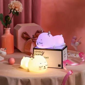 Cerb Cafeniu Lampa de Animale Drăguț 3D LED Reîncărcabilă USB Baterie Luminile de Noapte din Silicon Moale Jucărie pe Masa din Dormitor Birou de Decor Pentru Casa