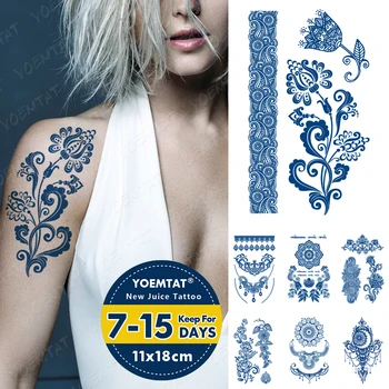 Cerneală Suc Impermeabil Tatuaj Temporar Autocolante Albastru Indian Henna Body Art Flash Transfer False, Tatuaj Barbati Doamnelor Durată Tatuaje