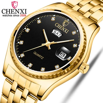 CHENXI Brand Bărbați de Aur Ceasuri de mana de Afaceri Analog Cuarț Ceas de Bărbați de Moda de Lux din Oțel Inoxidabil rezistent la apă Ceas