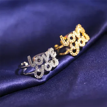 Choucong Nou Brand de Lux, Bijuterii de Argint 925 si Aur Umple Deschide Alb Safir CZ Diamant Scrisoare de Dragoste pentru Femei Inel de Nunta
