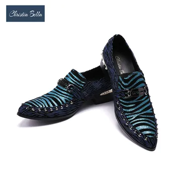 Christia Bella Fashion Albastru cu Dungi Barbati Pantofi Plat a Subliniat Toe Nituri Oameni de Partid Mocasini de Mari Dimensiuni Casual Alunecare pe Pantofi pentru Bărbați