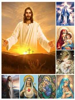 Christian Isus, Fecioara Maria 5D Diy Complet Patrati si Rotunde de Diamant Pictura Broderie Cusatura Cruce Kituri de Arta de Perete Decor Acasă