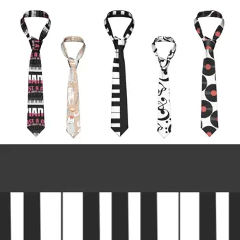 Clape de pian Cravata Alb și Negru Accesorii Barbati Legături de Gât Bluza Imprimate 8CM Petrecere Cravat