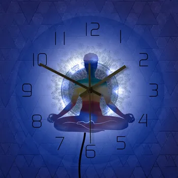 Colorate Acuarelă Meditație Spirituală Yoga Moderne Tipărite Ceas De Perete Sănătos Zen Scară Rotund Stil Non -Bifarea Lumina De Noapte