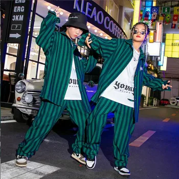 Copii Adolescente Kpop Haine Hip Hop Haine cu Dungi Tricou Denim Haina Strada Pantaloni pentru Fată Băiat de Jazz Dans Costum de Haine Haine