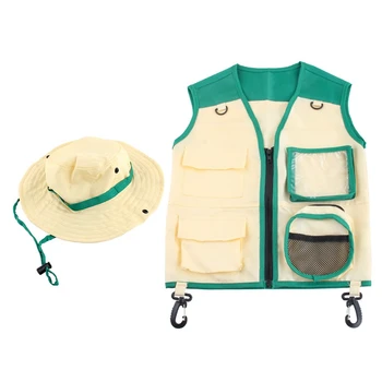 Copii Aventură În Aer Liber Explorer Kit Costum Vesta Și Pălăria Set Realiza Copii Carieră De Vis Cosplay Cadouri Verde