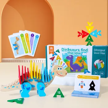 Copii Din Lemn Dinozaur Montessori Sortare Jucării Forma De Învățământ Numărul De Culoare Sentiment De Puzzle-Uri De Sortare Jucării De Învățare Nou Cadou