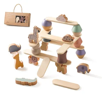 Copiii Montessori Jucărie Din Lemn Animale De Echilibru Blocuri Tabla De Joc Din Lemn Animale De Învățământ Stivuire Clădire Înaltă Bloc Constructor