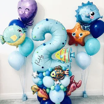 Copil De Dus Copii La Mulți Ani Partidul Decor Sub Ocean Sea World Animal Baloane Albastre Numărul Balon Mare Petrecere Temă