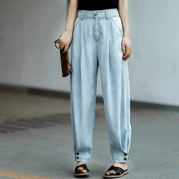 Coreea Moda Blugi Largi Picior Femei Vintage Sălbatic, Cowboy Pantaloni Subțire Solid Casual Largi Drepte Femei Pantaloni Din Denim Cu Talie Înaltă