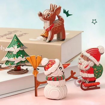 Creative de Crăciun 3D din Carton Model Drăguț desen Animat om de Zăpadă Moș Crăciun Copac Elan Hârtie Jigsaw Puzzle-uri, Truse de Jucării pentru Copii Cadouri de Vacanță