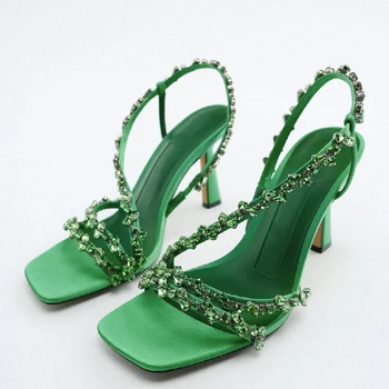 Cristal Curea Glezna Alunecare pe Sandale de Vara Baieti Square Toe Slingback Papuci Pantofi Casual Femei Culoare Solidă Zapatos Mujer